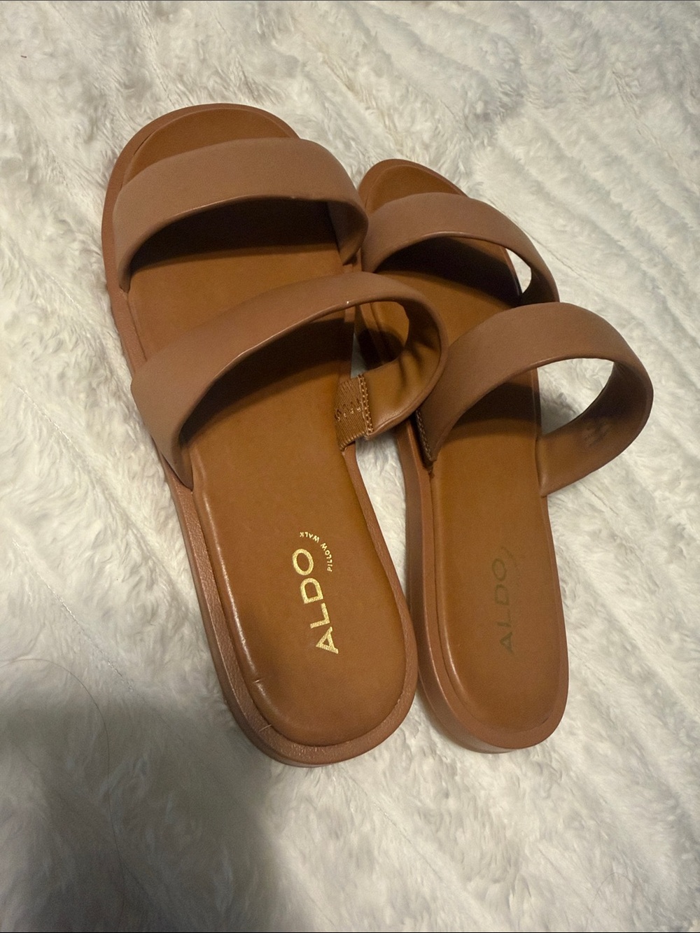 ALDO Brown Double-Strap Slide Sandals